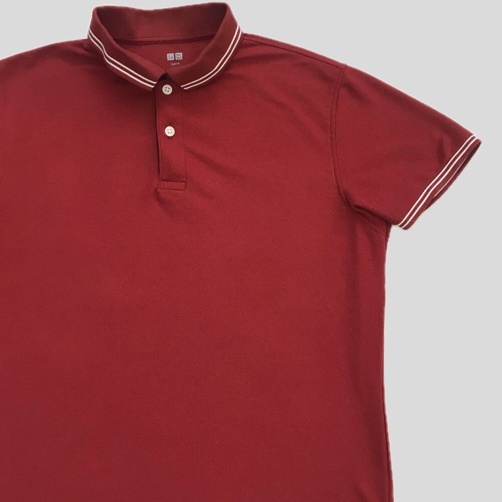 Uniqlo Red White Striped Short Sleeve Preppy Polo Shirt Mens Size L